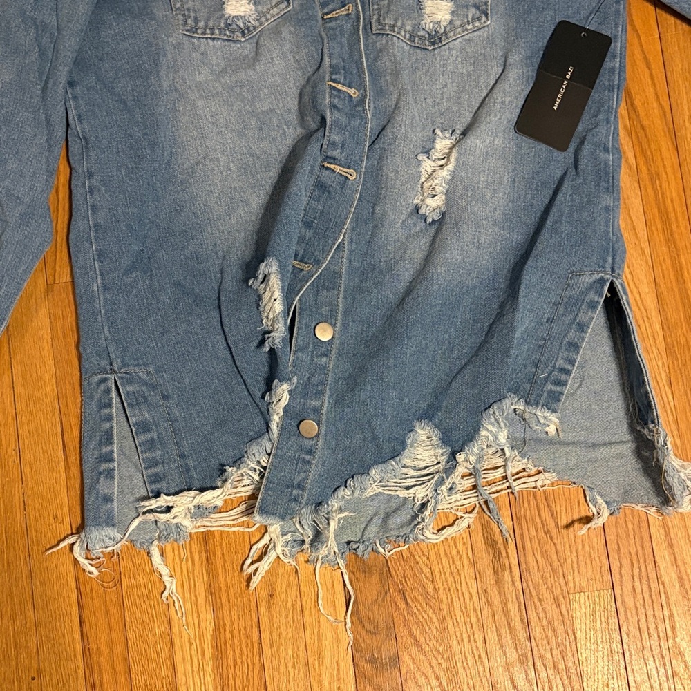 American Bazi Light Blue Oversized Denim Jacket Label Detail - Picture 7 of 10